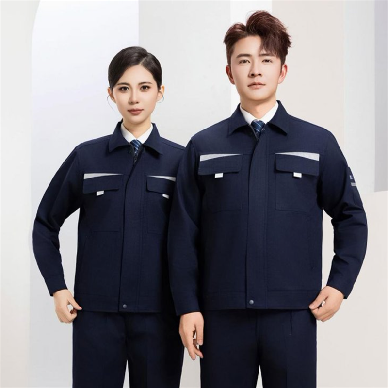 京嘉(JINGJIA)A522涤棉磨毛双层 深蓝浅灰色 可定制LOGO 劳保工作服劳保服男女同款高清大图