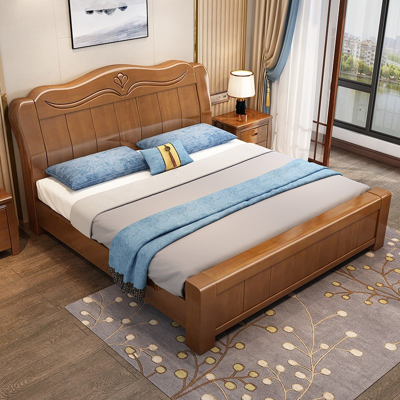 兰秀家居加厚实木双人床18米现代简约主卧婚床15米中式高箱储物床经济