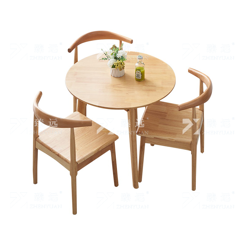 臻远 ZY3121614 实木小圆桌简约圆形餐桌接待洽谈桌茶桌椅组合 原木色0.8米一桌三椅