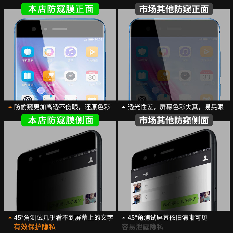 华为p9钢化膜防窥膜p9plus防偷窥全屏覆盖手机贴膜前后防偷看puls曲面全包无白边防亏隐私玻璃屏保护膜九