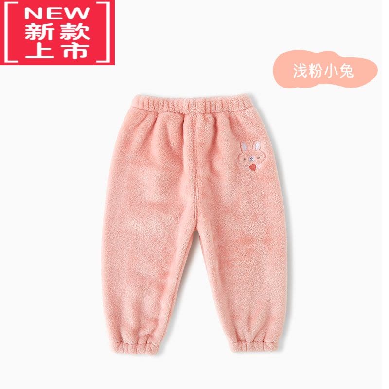 可莉允儿童加绒裤子男女童暖暖裤宝宝秋冬珊瑚法兰绒睡裤加厚婴儿保暖裤图片
