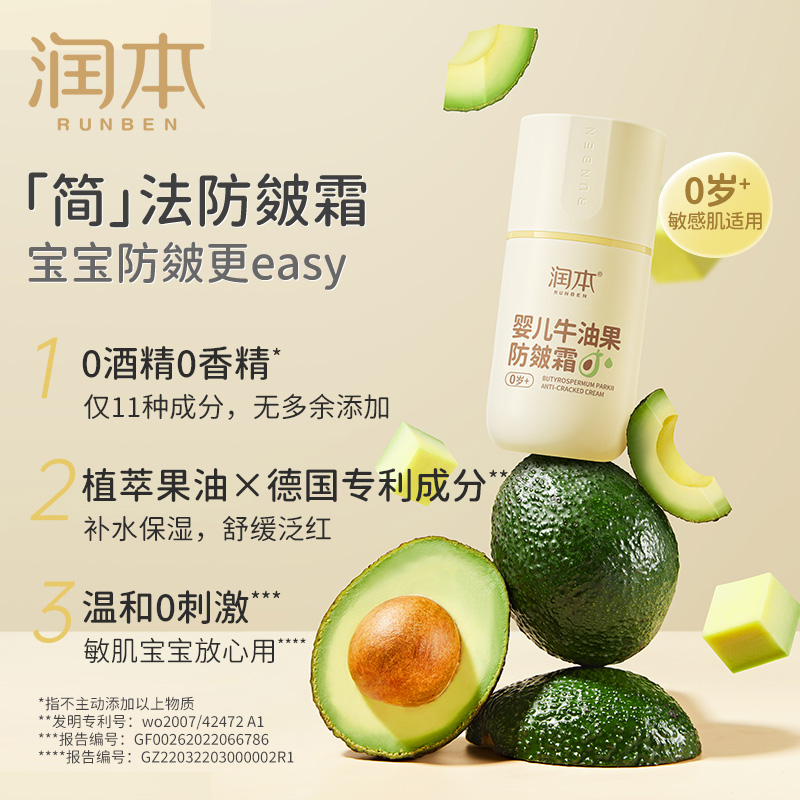 润本 婴儿牛油果防皴霜50g（真空瓶）-婴儿牛油果防皴霜;50g*1瓶高清大图