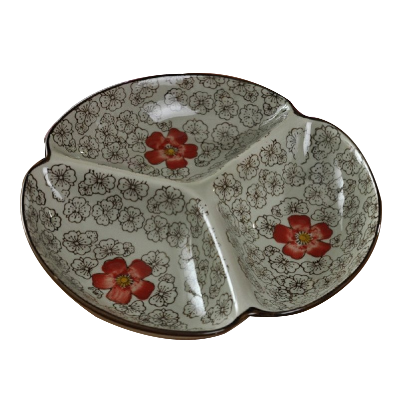 景德镇陶瓷青花3格碟餐具 和风圆盘零食盘干果盘 能装大闸蟹的调料盘碟子