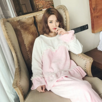 冬季新款韩版法兰绒女睡衣套装 舒适接拼色保暖花边公主风家居服