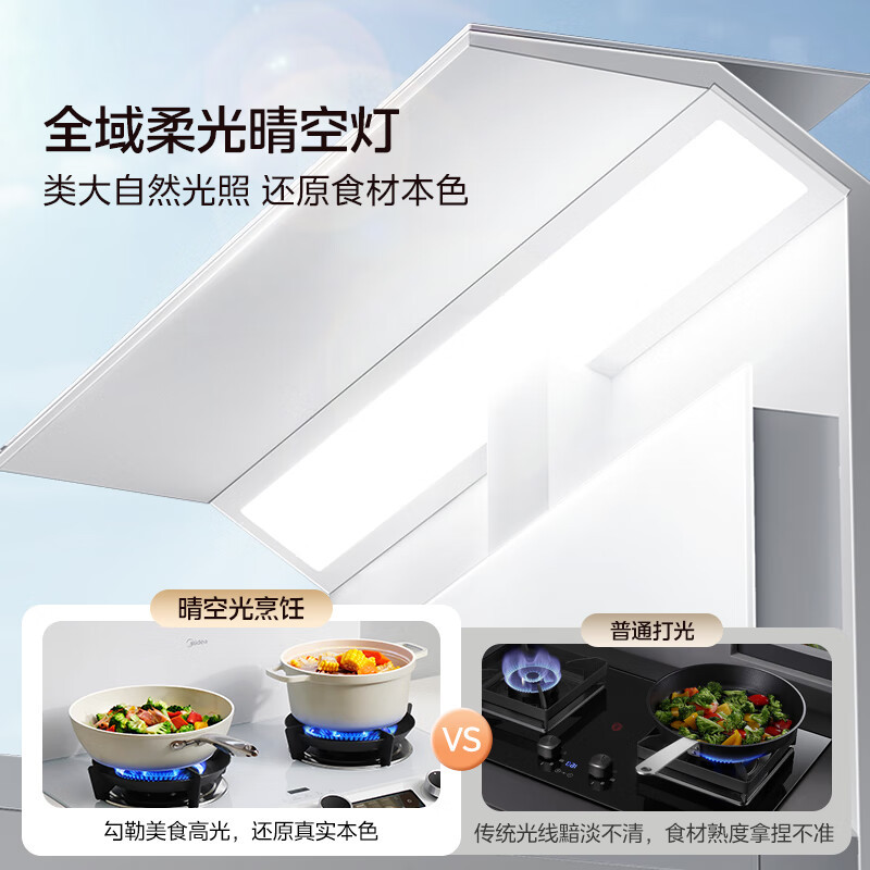美的(Midea)[晴空白色FX90W]集成灶一体式 蒸烤一体机 变频26风量 蒸汽洗 5.2kW燃气灶