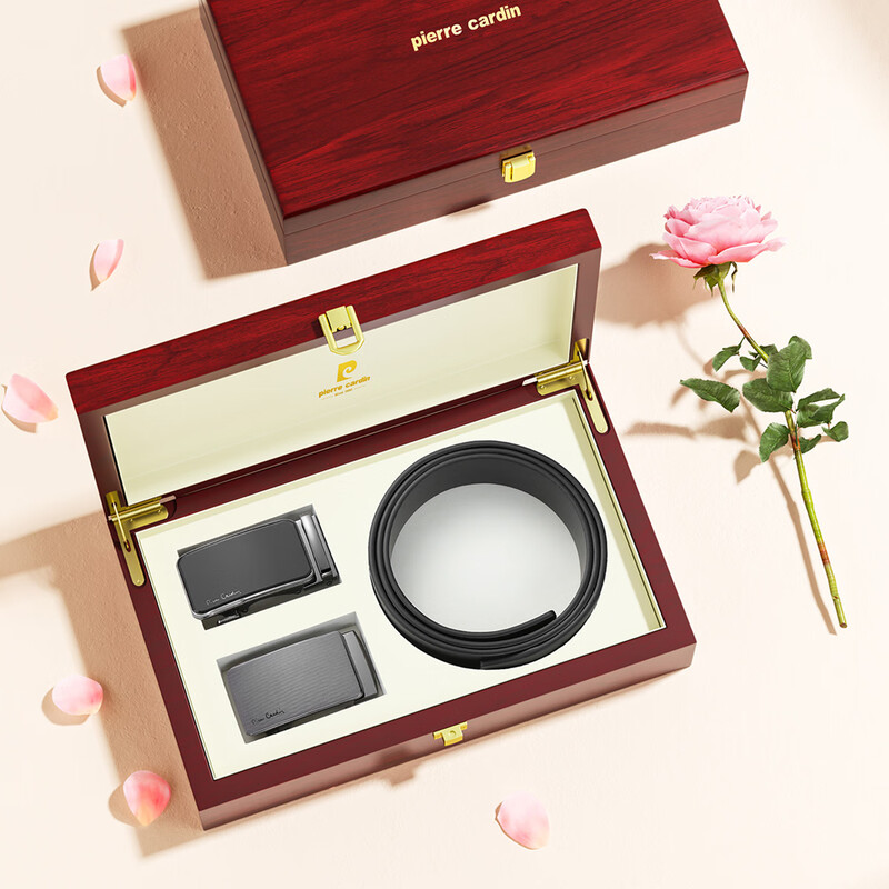 皮尔卡丹(pierre cardin)新款休闲男式双扣头皮带礼盒二件套W52066951-5A高清大图