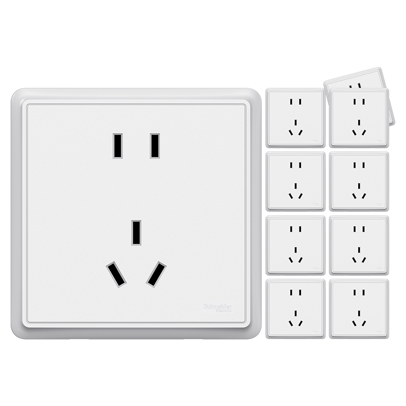 预售施耐德电气智意系列五孔插座十支装白金灰色电源插座家用墙壁86型