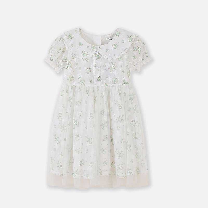 [1件3折]铅笔俱乐部2025年夏装新品女童连衣裙中大童娃娃领连身裙儿童裙子