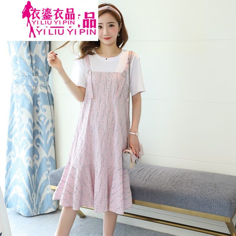 迪鲁奥(DILUAO)孕妇装2021夏韩版两件套孕妇连衣裙韩版时尚拼接纯棉小碎花孕妇裙大码上衣图片