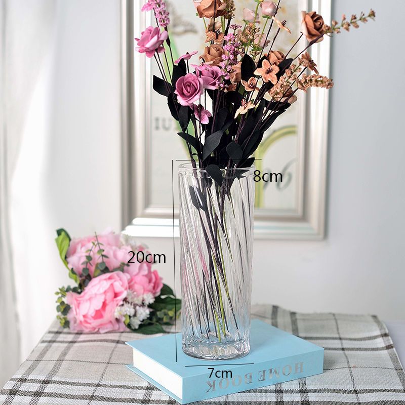 小号斜纹8*20cm 加厚大号花瓶玻璃透明客厅摆件水培植物富贵竹百合插干花陶瓷花瓶
