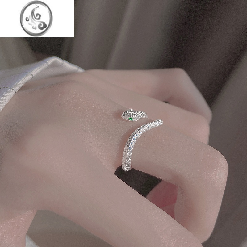 JiMiS999足银灵蛇戒指女开口指环个性配饰尾戒小众设计感高级食指戒潮