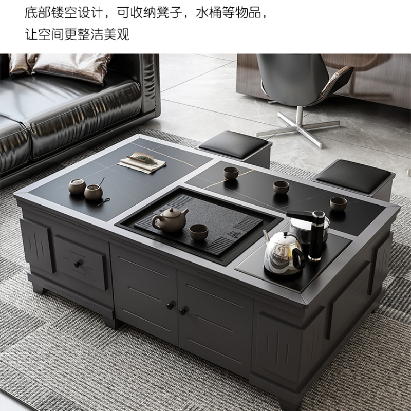 戴劲 火烧石功夫茶几茶桌椅组合茶具一体套装茶台一键上水 1.3米宝马灰