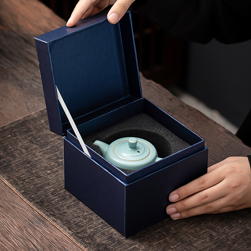 苏氏陶瓷(SUSHI CERAMICS)汝窑井栏泡茶壶开片可养金线汝瓷茶壶礼盒装180ml