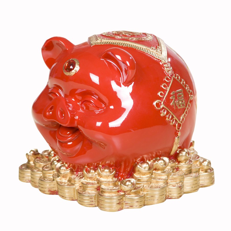 超大号金猪存钱罐仿红木猪储钱罐家用储蓄罐创意生肖摆件儿童 三维工匠 发财猪左边存5000硬币-可存可取高清大图