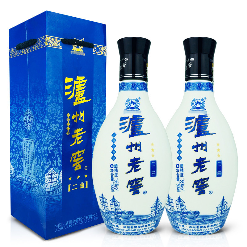 老酒 泸州老窖二曲酒 56度 青花瓷 浓香型白酒 2012年 500mlx2瓶