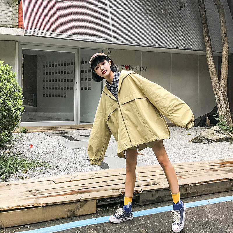 韩版时尚休闲套装春夏女装连帽风衣上衣外套+阔腿裤短裤两件套潮蓝色两件套均码