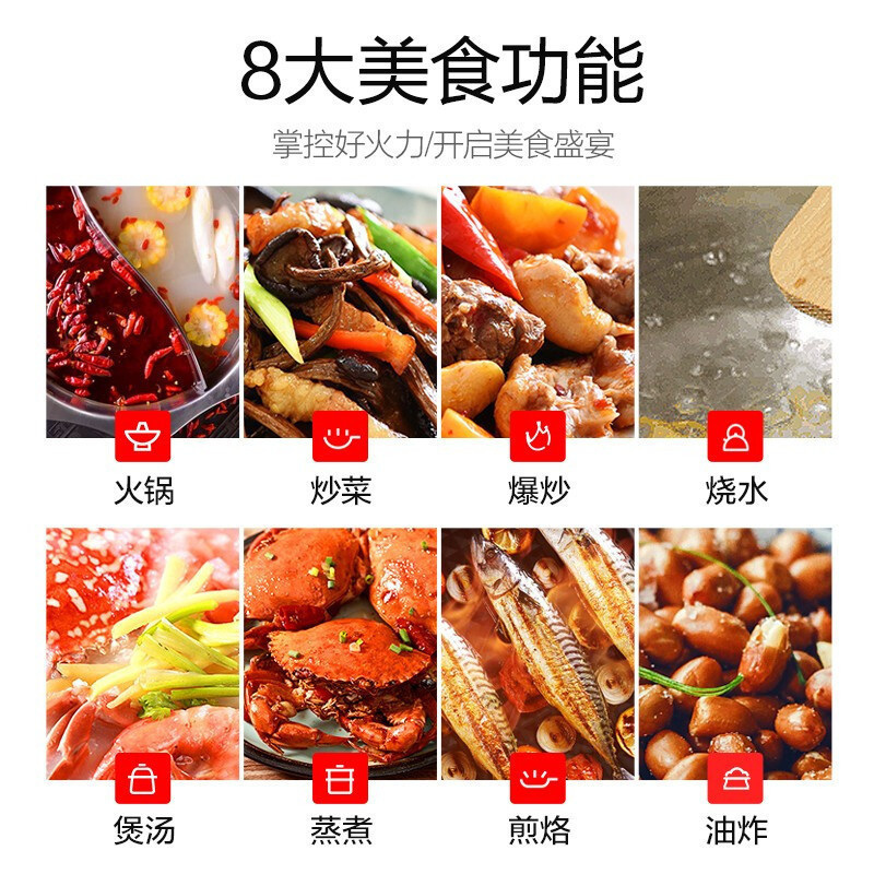 美的(Midea)电磁炉智能8档大火力触控式防滑微晶面板大线盘火锅炒菜(赠汤锅)电磁灶 [C21-Simple103]