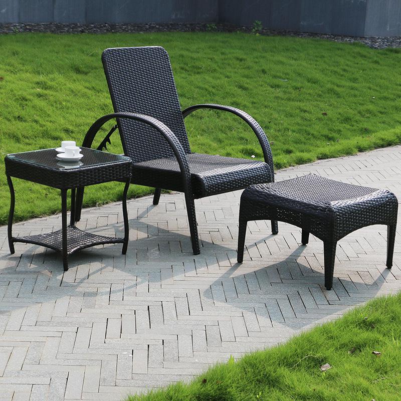 森美人户外阳台躺床藤椅藤编躺椅花园别墅阳光房沙滩躺椅游泳池躺床折叠 躺椅+脚踏+储物茶几