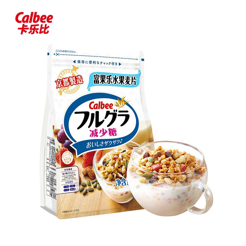 Calbee/卡乐比进口冲饮富果乐减少糖600g*2袋谷物麦片即食早餐燕麦片