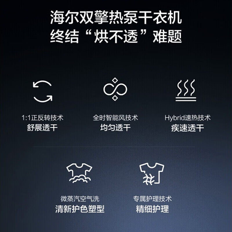 Haier海尔干衣机 双擎热泵烘干机 10公斤家用超薄大容量 1:1正反转全时智能风除菌除螨速热微蒸汽空气洗专属护理高清大图