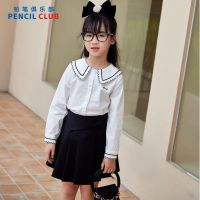 [1件3.5折]秋季新款女童长袖衬衫儿童衬衫休闲百经典撞色翻领长袖衬衫