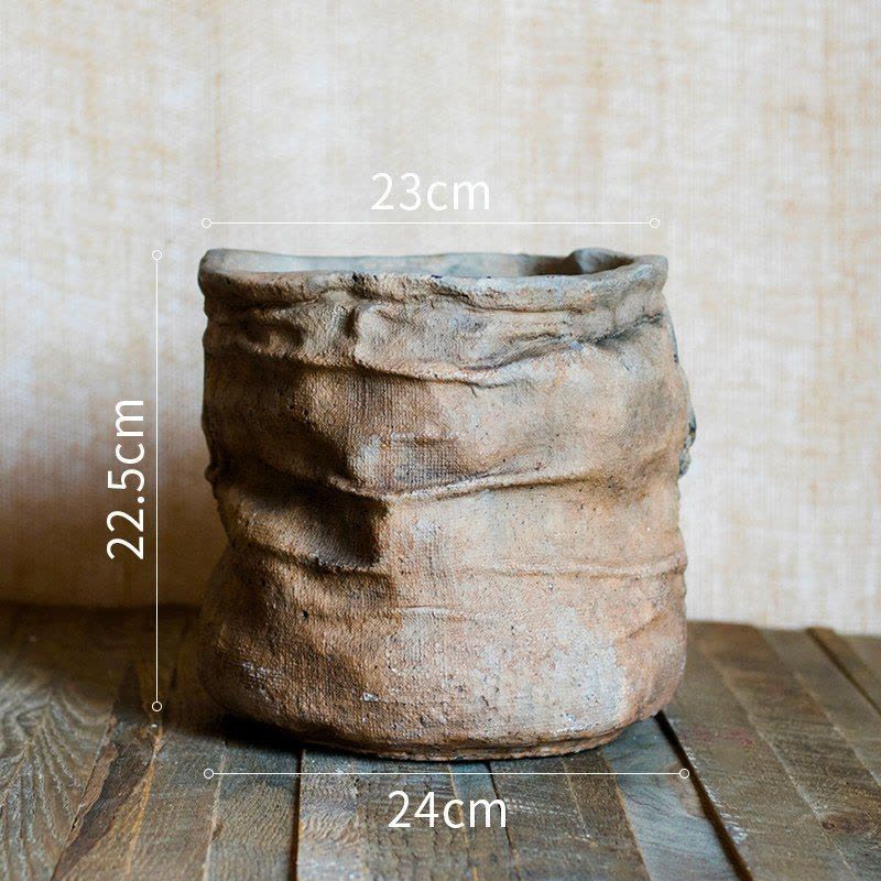 美帮汇水泥麻布口袋花盆花篮花器种植绿植北欧INS创意花园装饰 水泥造型布袋花器(大)底部有孔 大图片