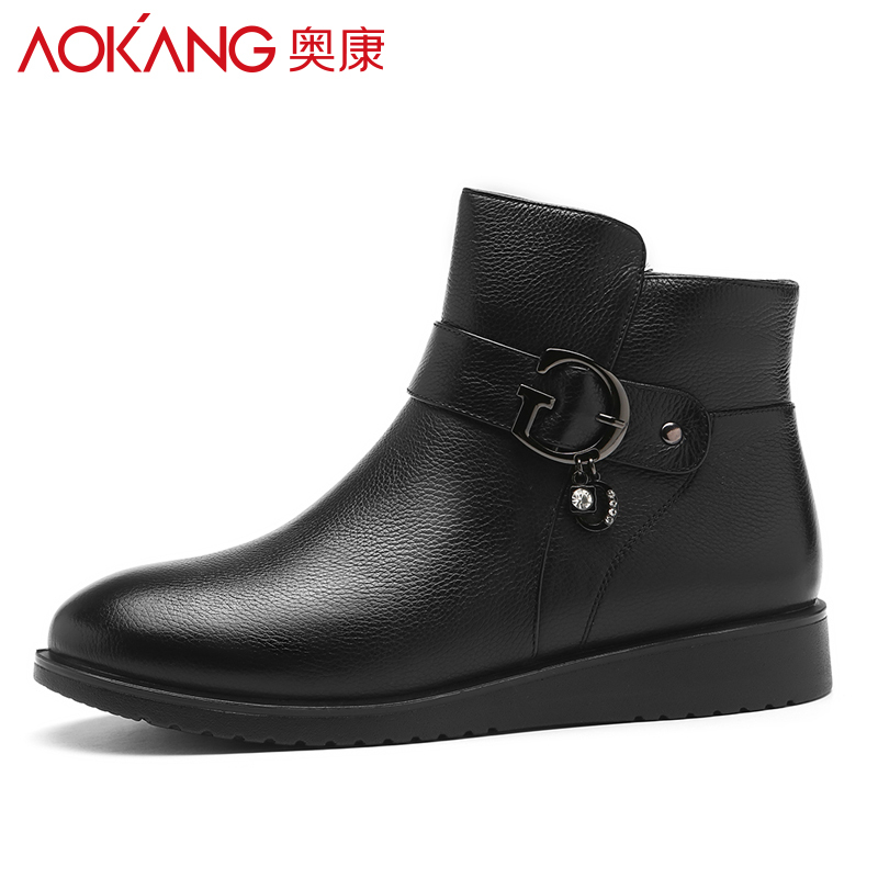 奥康(AOKANG)棉鞋女冬季加绒保暖棉鞋防滑平底软底高帮女士靴子