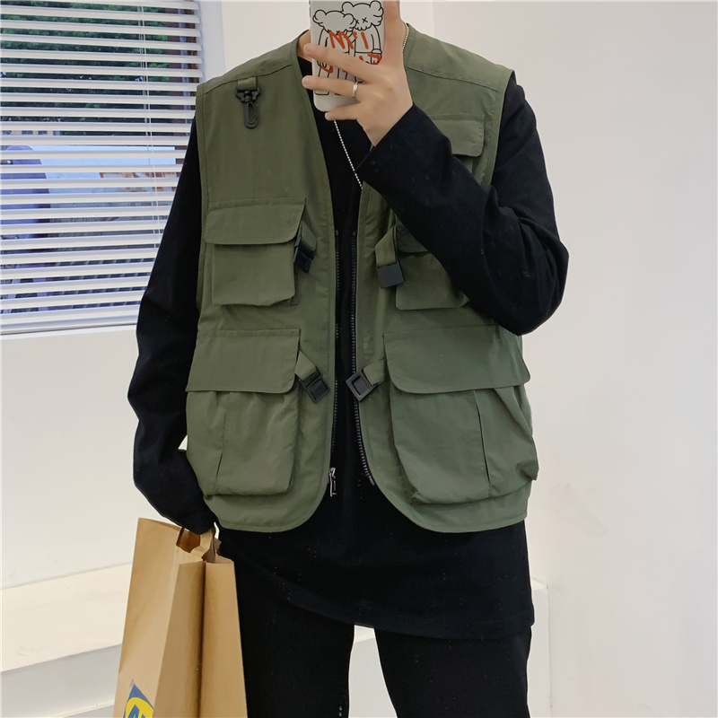 SUNTEK@ 春季外搭工装战术马甲男韩版机能风嘻哈坎肩背心外套潮马甲/背心高清大图