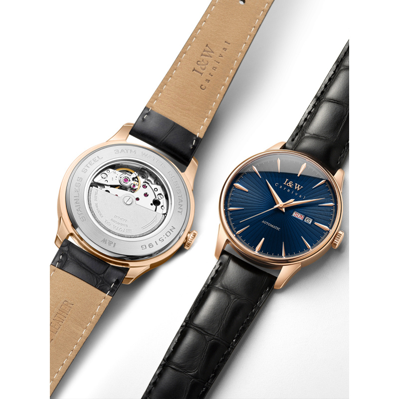 瑞士爱沃驰I&W CARNIVAL手表男士全自动机械表 男表进口机芯真皮带防水时尚双日历腕表新款品牌519G高清大图