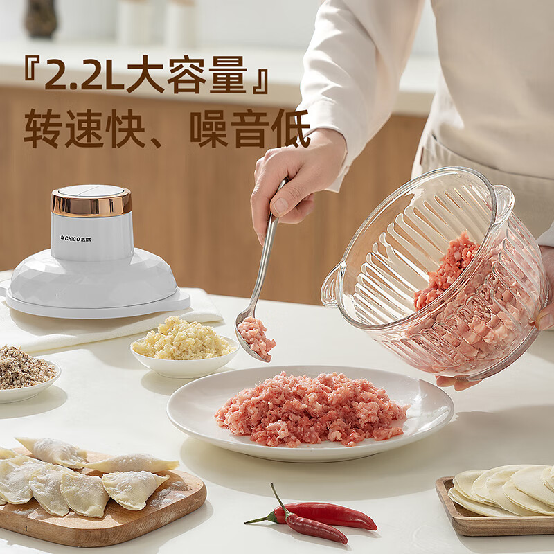 志高(CHIGO) 绞肉机家用 2.2L碎肉机 辅食料理机 电动绞馅机 搅拌机打蒜器 PY-37946