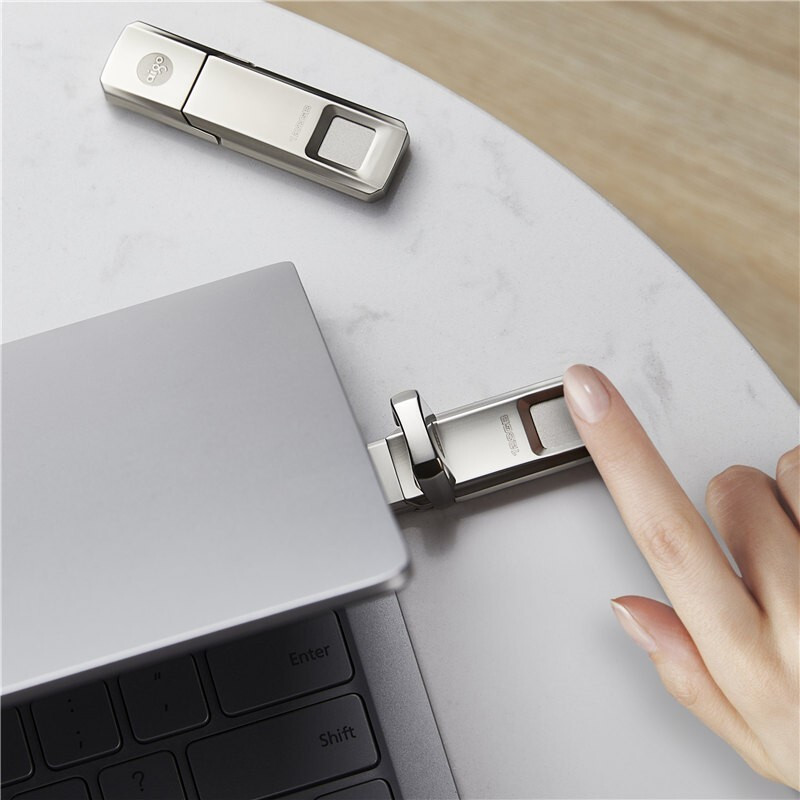 爱国者(aigo)U90指纹加密金属u盘 64GB 车载优盘手机电脑两用高速正品创意定制u盘