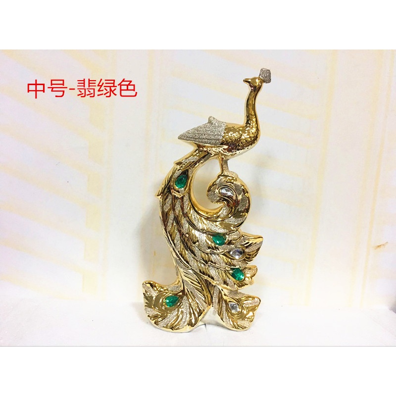 欧式凤凰小饰品创意陶瓷工艺品结婚家居客厅孔雀摆件玄关 三维工匠 中号-翡绿色高清大图