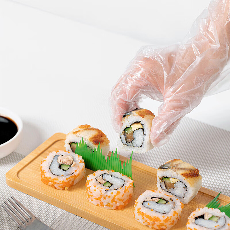 茶花3501一次性手套 食品级卫生透明大号pe抽取式手套 (100只)高清大图