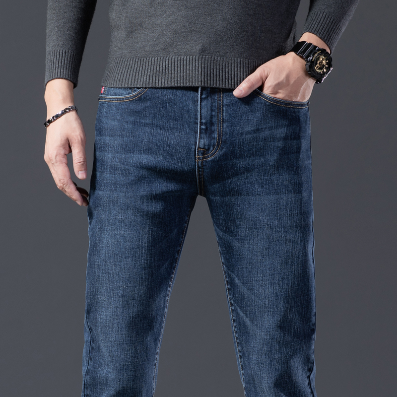 金盾(KIN DON)男士牛仔裤冬季厚款修身直筒长裤冬天免烫牛仔裤子男 金盾牛仔裤573靛蓝 35(2尺8)