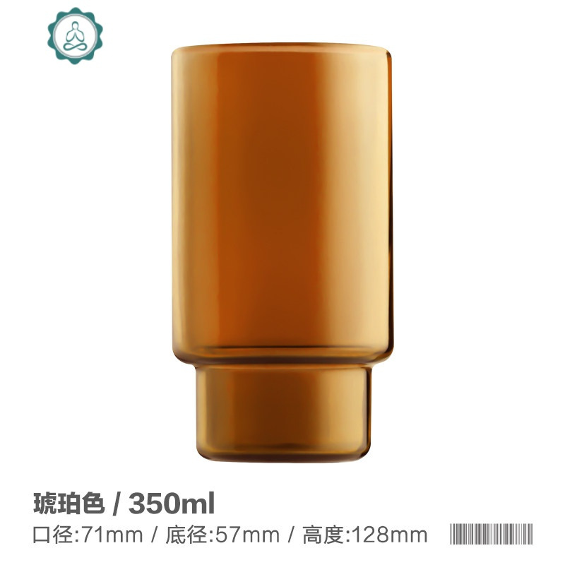 北欧凉水壶日式大容量开水杯彩色创意手工透明玻璃冷水壶 封后 琥珀色水杯350(单只)