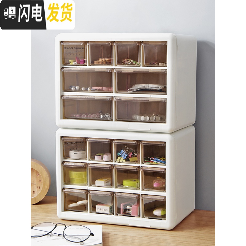三维工匠宿舍桌面收纳盒书桌九宫格化妆品置物架抽屉式口红整理高清大图