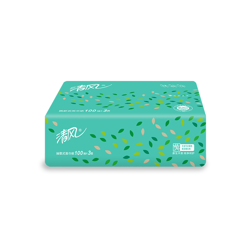 清风 3层100抽/包抽取式面巾纸BR10DWE1 18包*1 箱高清大图