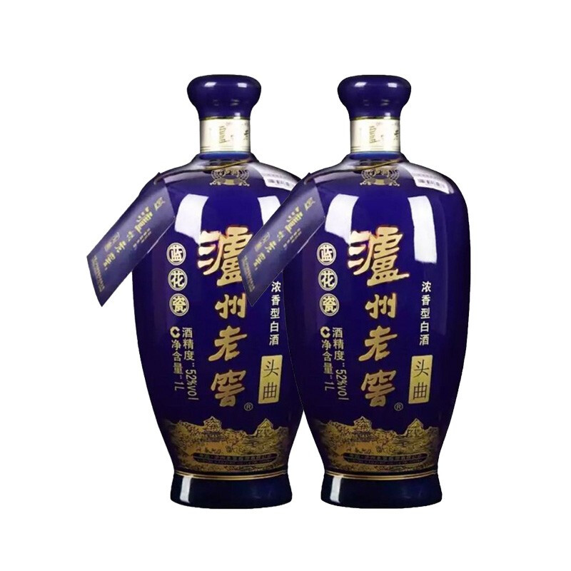 泸州老窖头曲白酒1l*2瓶蓝花瓷升级版52度高度浓香型纯粮食酒 礼品坛