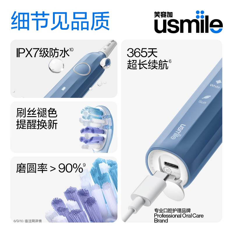 usmile笑容加罗马柱电动牙刷 深度清洁牙齿牙龈按摩家用便携 颜色随机 -Y1S!高清大图