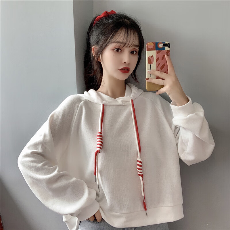 权小威早秋款女生卫衣女带帽春秋短款学生帽衫长袖上衣秋冬新款色韩版