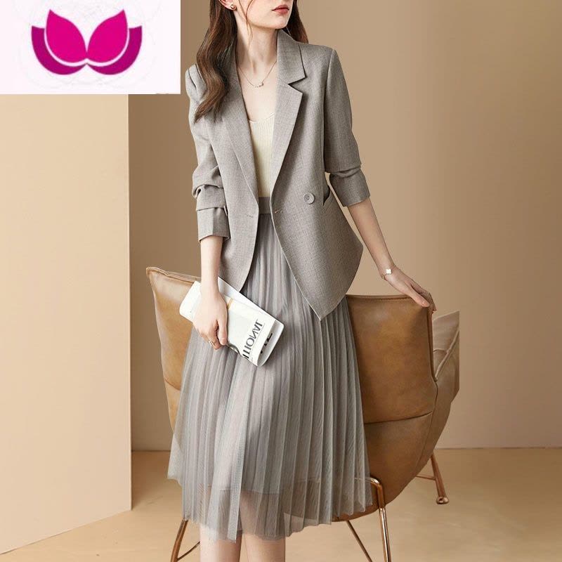 七斓西装外套网纱半身裙套装女装2023新款春季高级感职业棉麻醋酸图片