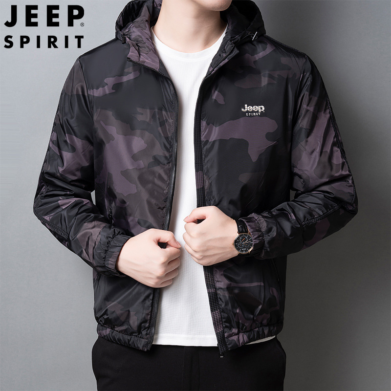 JEEPSPIRIT吉普男款冲锋外套秋季潮流美式休闲运动夹克棉服上装 XL 黑灰