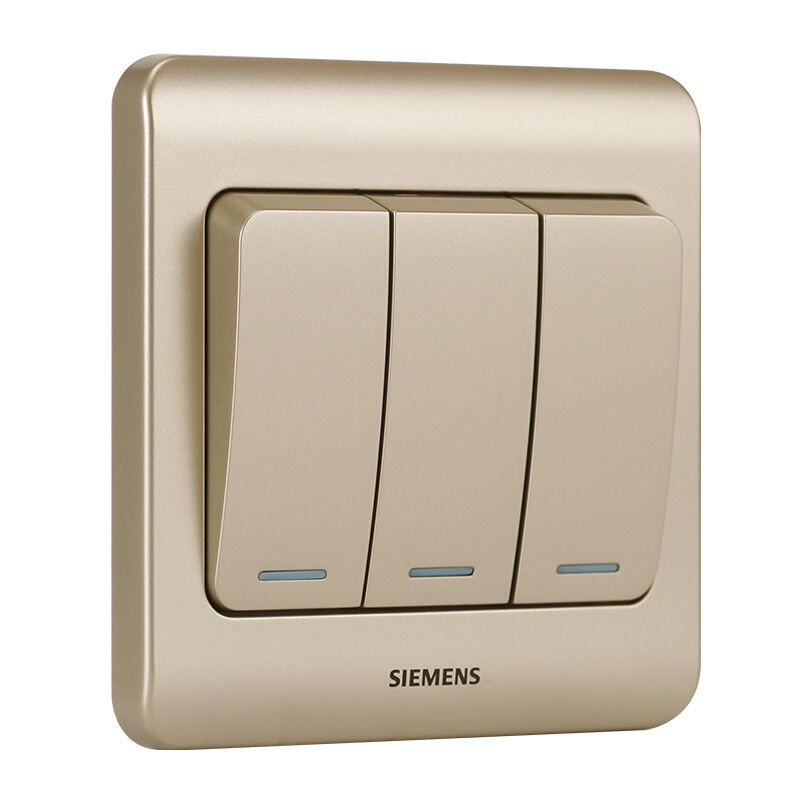 西门子(SIEMENS)开关插座 三开单控带荧光面板 远景金棕色