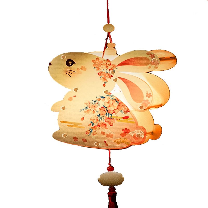 智扣中秋节灯笼卡通儿童手工diy材料包装饰挂饰兔子莲花手提花灯发光