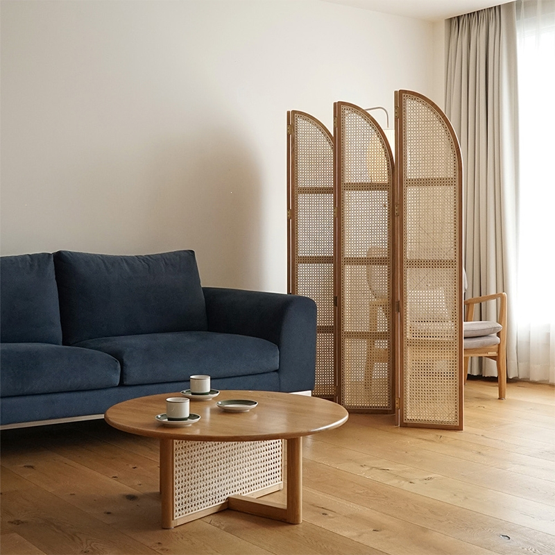 古达日式木屏风隔断客厅藤编折屏简约卧室遮挡民宿玄关座屏折叠移动