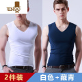 YANXU运动速干无袖坎肩男背心无痕薄款冰丝内穿港风潮牌ins吸汗背心潮 2XL适合130斤-150斤 白色+藏青