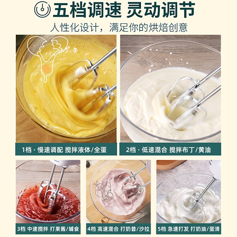 小熊(Bear)烘焙打蛋器家用电动小型打发鸡蛋奶油搅拌机 粉红色带收纳盒 DDQ-A01G高清大图