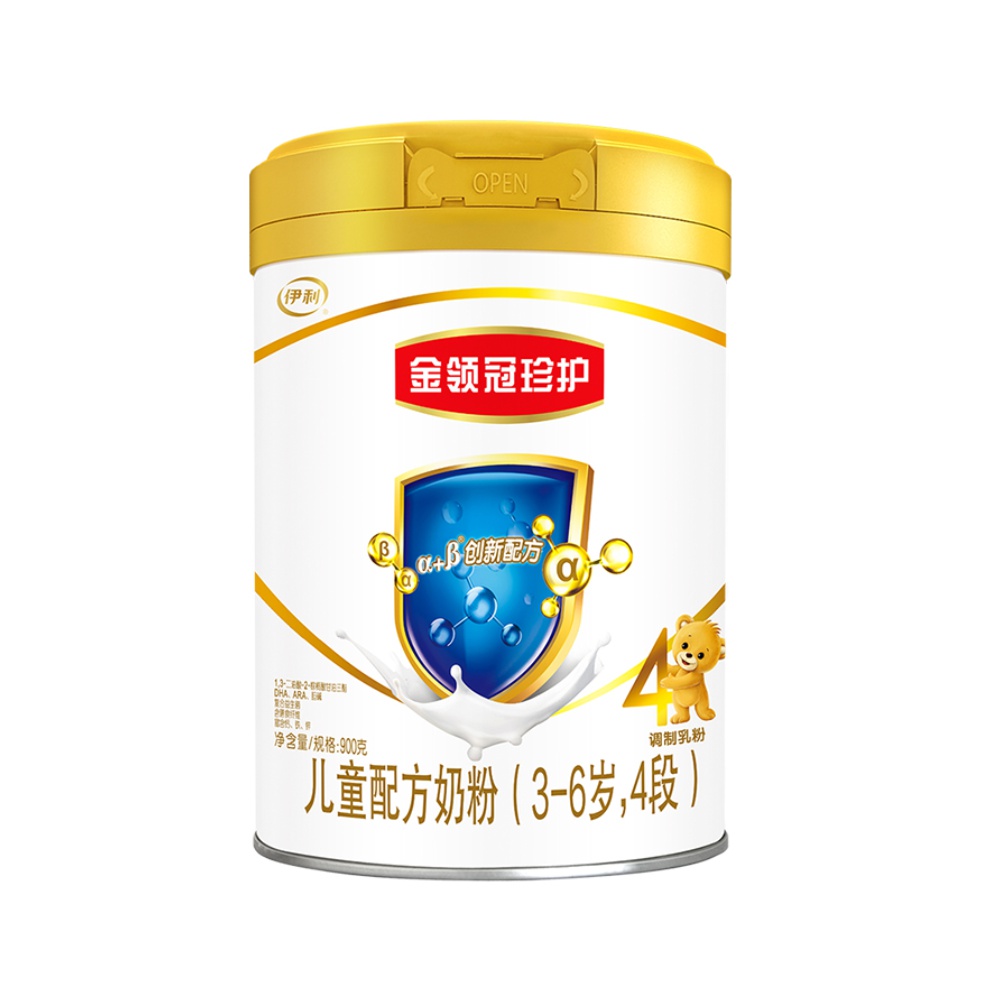 伊利金领冠珍护4段儿童配方奶粉900g