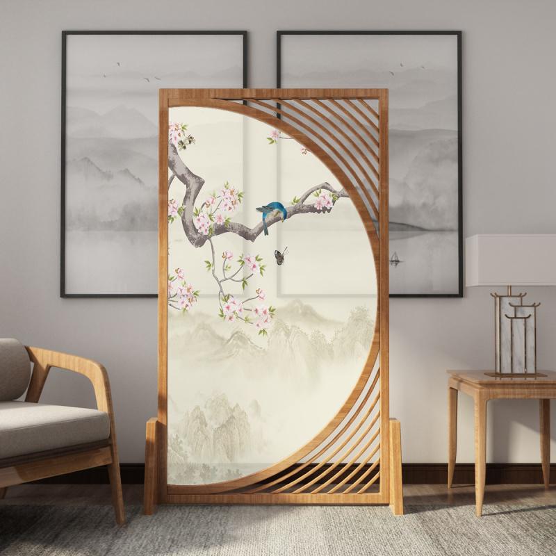 BONJEAN中式屏风隔断墙客厅入户玄关遮挡装饰半透纱办公实木家用落地座屏高清大图