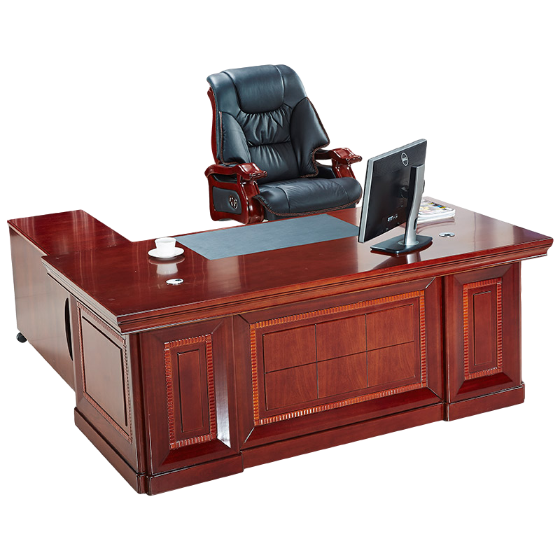 创世人 办公家具实木皮老板桌复古大班台老板台董事长办公桌大班桌